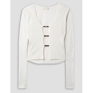 NWT / Savannah Morrow White Bamboo Blend Beaded Cutout Rey Top / Small